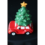 Koektrommel, keramisch, auto met kerstboom klein